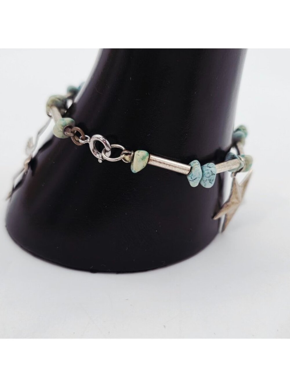 Native American Style Silver Tone Charm Bracelet Turquoise Beads Star Bird Face - Picture 3 of 8